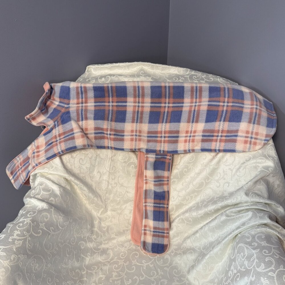 XL Dog Coat Cozy Fleece Pink & Blue Plaid & Solid Pink Reversible EUC